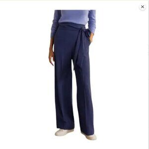 Boden Allendale Pants Trousers Navy Blue Wide-leg Pockets Self Tie Belt Size 2